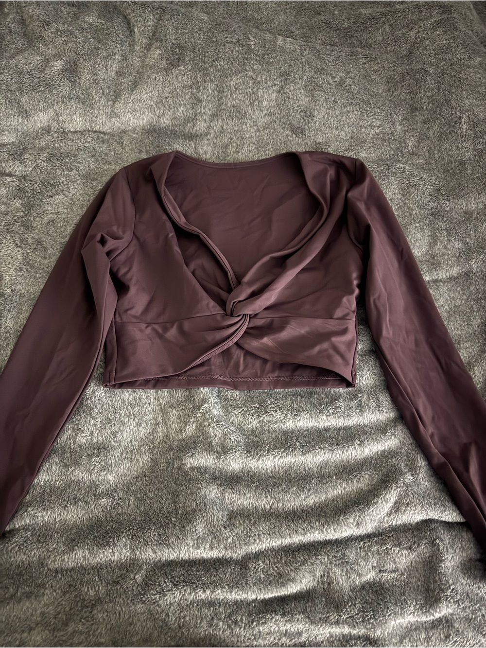 Long Sleeve Twist Front Crop Top - Plum